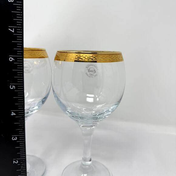 Pasabahce Circle Turkey Gold Rim Goblet Glasses Set of 2 Art of Glass 6.25” - Picture 5 of 7